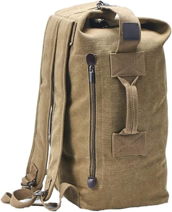 Duffel Bag Top Load Double Strap Canvas Backpack Army Travel (upgrade khaki big)