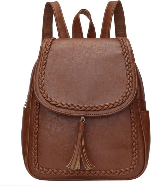 Fashion Small Synthetic Leather Backpack Purse For Women and Ladies with Tassel (Brown)