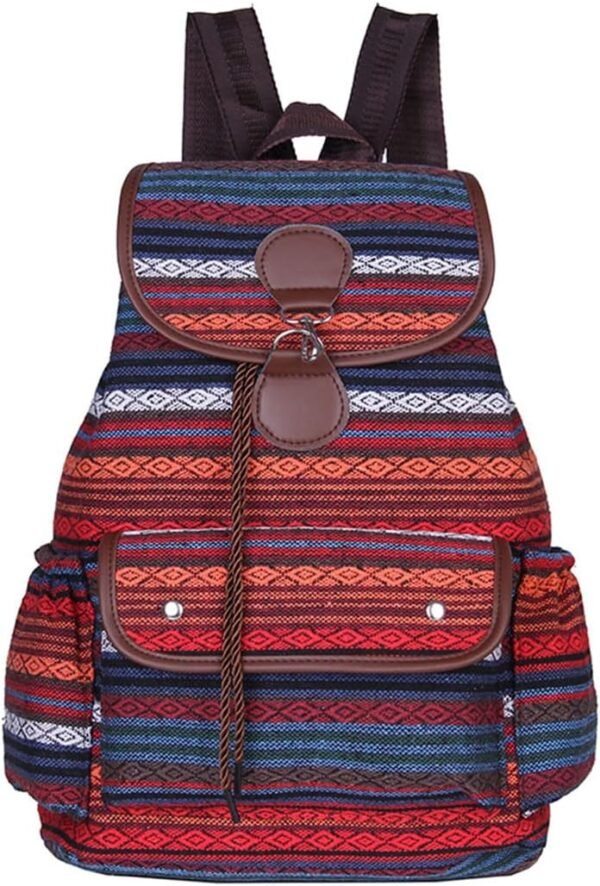 Vintage Backpack for Women,Boho Casual Backpack Purse,Unique Style Fashion Ethnic Handbag Shoulder Bag,Red