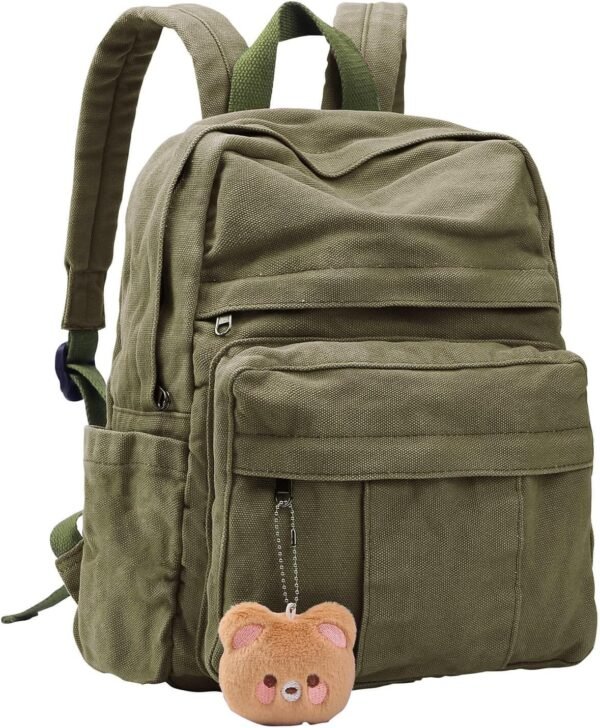 Medium Canvas Laptop Backpack for Women, Girls School Backpacks Vintage College Bookbag, Dark Green